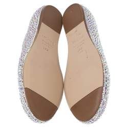 Pre Owned Le Silla Grey Satin Crystal Embellished Ballet Flats Size 37.5