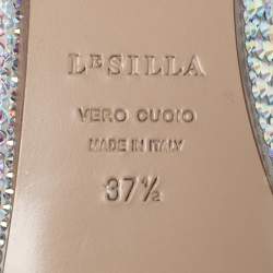 Pre Owned Le Silla Grey Satin Crystal Embellished Ballet Flats Size 37.5