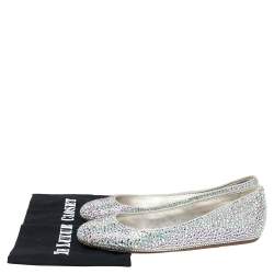 Pre Owned Le Silla Grey Satin Crystal Embellished Ballet Flats Size 37.5