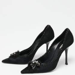Pre Owned Le Silla Black Calf Hair Crystal Embellished Pointed Toe Pumps Size 38