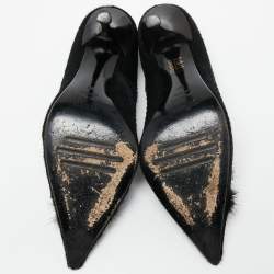 Pre Owned Le Silla Black Calf Hair Crystal Embellished Pointed Toe Pumps Size 38