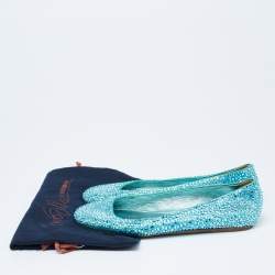 Pre Owned Le Silla Metallic Blue Suede Crystal Embellished Ballet Flats Size 37