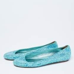 Pre Owned Le Silla Metallic Blue Suede Crystal Embellished Ballet Flats Size 37