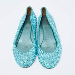 Pre Owned Le Silla Metallic Blue Suede Crystal Embellished Ballet Flats Size 37