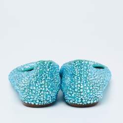 Pre Owned Le Silla Metallic Blue Suede Crystal Embellished Ballet Flats Size 37