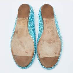 Pre Owned Le Silla Metallic Blue Suede Crystal Embellished Ballet Flats Size 37