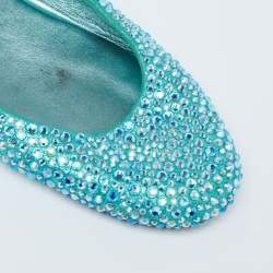 Pre Owned Le Silla Metallic Blue Suede Crystal Embellished Ballet Flats Size 37