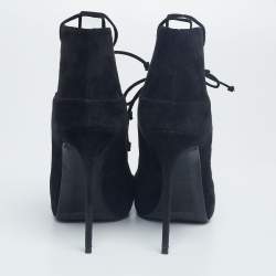 Pre Owned Le Silla Black Suede Lace-Up Ankle Booties Size 38