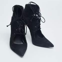 Pre Owned Le Silla Black Suede Lace-Up Ankle Booties Size 38