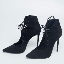 Pre Owned Le Silla Black Suede Lace-Up Ankle Booties Size 38