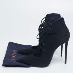 Pre Owned Le Silla Black Suede Lace-Up Ankle Booties Size 38