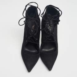 Pre Owned Le Silla Black Suede Lace-Up Ankle Booties Size 38