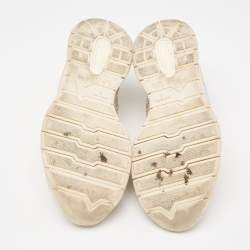 Pre Owned Le Silla White Leather And Fabric  Crystal Embellished Low Top Sneakers Size 37