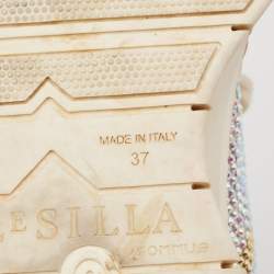 Pre Owned Le Silla White Leather And Fabric  Crystal Embellished Low Top Sneakers Size 37