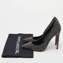 Le Silla Black Leather Crystal Embellished Pointed Toe Pumps Size 38