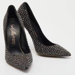 Le Silla Black Leather Crystal Embellished Pointed Toe Pumps Size 38
