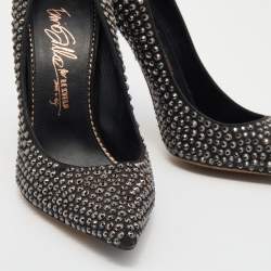 Le Silla Black Leather Crystal Embellished Pointed Toe Pumps Size 38