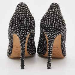 Le Silla Black Leather Crystal Embellished Pointed Toe Pumps Size 38