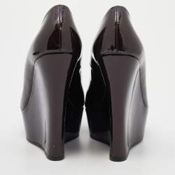 Pre Owned Le Silla Burgundy Patent Leather Wedge Peep Toe Pumps Size 38