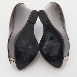 Pre Owned Le Silla Burgundy Patent Leather Wedge Peep Toe Pumps Size 38