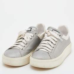 Le Silla Silver/White Glitter and Leather Sneakers Size 38