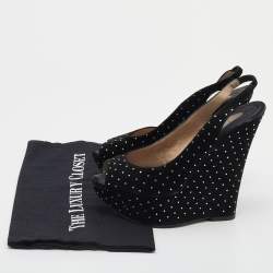 Le Silla Black Suede Crystal Embellished Wedge Platform Slingback Sandals Size 38