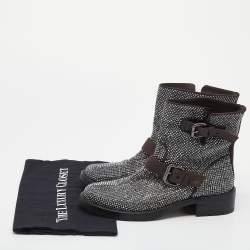 Pre Owned Le Silla Brown Embellished Leather Boots Size 37.5