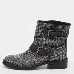 Pre Owned Le Silla Brown Embellished Leather Boots Size 37.5