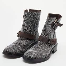 Pre Owned Le Silla Brown Embellished Leather Boots Size 37.5