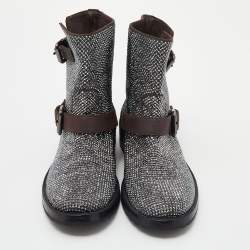 Pre Owned Le Silla Brown Embellished Leather Boots Size 37.5