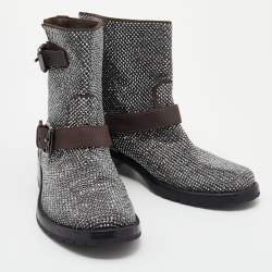 Pre Owned Le Silla Brown Embellished Leather Boots Size 37.5