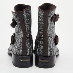 Pre Owned Le Silla Brown Embellished Leather Boots Size 37.5
