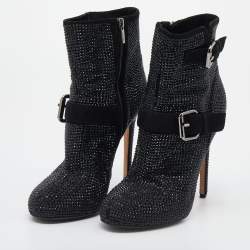 Le Silla Black Suede Embellished Ankle Boots Size 38