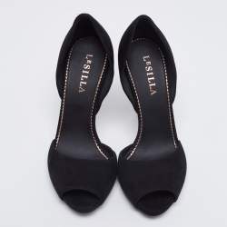 Le Silla Black Suede Peep-Toe Spiral Heel Pumps Size 38