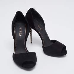 Le Silla Black Suede Peep-Toe Spiral Heel Pumps Size 38