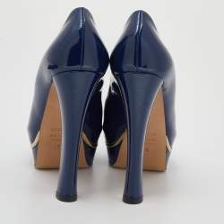 Pre Owned Le Silla Blue Patent Leather Platform Peep Toe Pumps Size 37.5