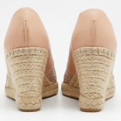 Pre Owned Le Silla Nude Leather Crystal Embellished Wedge Espadrilles Pumps Size 38
