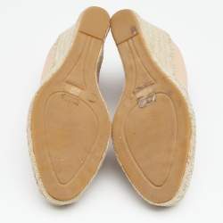 Pre Owned Le Silla Nude Leather Crystal Embellished Wedge Espadrilles Pumps Size 38