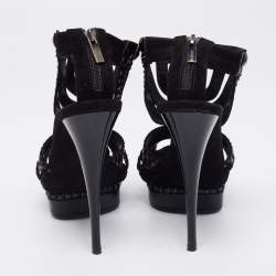Le Silla Black Suede T Strap Embellished Platform Sandals Size 36.5