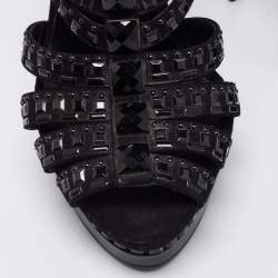 Le Silla Black Suede T Strap Embellished Platform Sandals Size 36.5