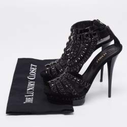 Le Silla Black Suede T Strap Embellished Platform Sandals Size 36.5