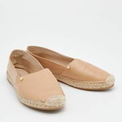 Pre Owned Le Silla Beige Leather Espadrille Flats Size 39