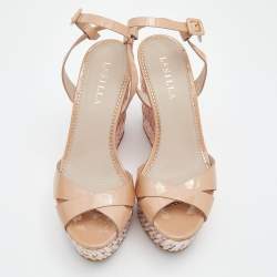 Le Silla Beige Leather Ankle Strap Platform Sandals Size 38.5