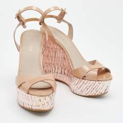 Le Silla Beige Leather Ankle Strap Platform Sandals Size 38.5