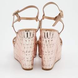 Le Silla Beige Leather Ankle Strap Platform Sandals Size 38.5