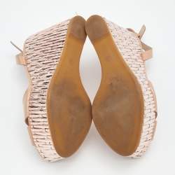 Le Silla Beige Leather Ankle Strap Platform Sandals Size 38.5