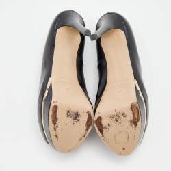 Pre Owned Le Silla Black Leather Peep Toe Platform Pumps Size 39