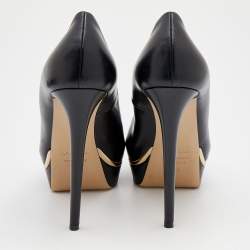 Pre Owned Le Silla Black Leather Peep Toe Platform Pumps Size 39