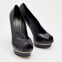 Pre Owned Le Silla Black Leather Peep Toe Platform Pumps Size 39