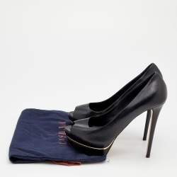 Pre Owned Le Silla Black Leather Peep Toe Platform Pumps Size 39